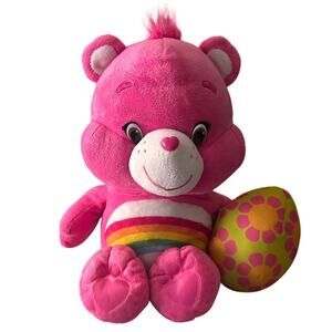 Just Play‎ Pink Cheer Care Bear Plush holding a Green Easter Egg w/ Flowers 2015